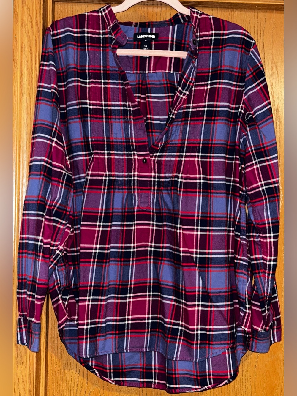 Lands' End Women’s Purple and Burgundy Plaid Button-Front Tunic